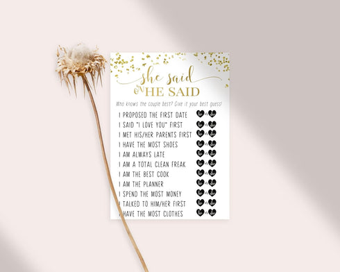Black and Gold Bridal Shower Games - 25 Cards - He Said She Said Bridal Shower Game, What Did the Bride and Groom Say Guess Who Wedding Activity -...