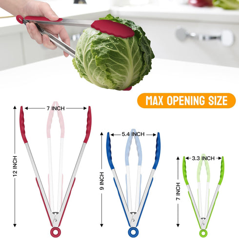 Hotec Premium Stainless Steel Locking Kitchen Tongs with Silicon Tips, Set of 3-7", 9" and 12" multicolor...