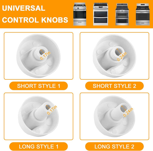 AMI PARTS Universal White Control Knobs with 12 Adapters 4-Pack Universal Knobs for Oven/Stove/Range