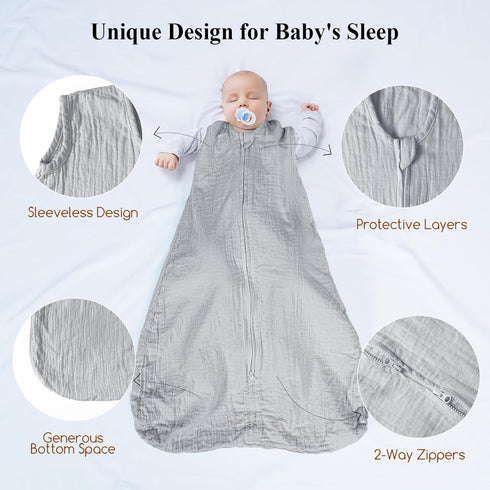 david's kids Muslin Cotton Baby Sleep Sack 6-12 Months, 2 Pack 100% Cotton Sleeping Bag for Summer, TOG 0.5 Baby Wearable Blankets with 2-Way Zipp...
