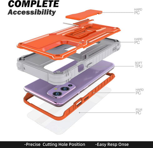 FITO OnePlus 9 Case, Dual Layer Shockproof Heavy Duty Case for OnePlus 9 Phone with Screen Protector, Built-in Kickstand (Orange)...