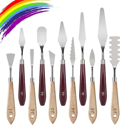 Palette Knife Set, 11 Pieces Stainless Steel Spatula Palette Knives Painting Accessories Art Supplies for Oil Painting, Gouache, Watercolor, Rock ...
