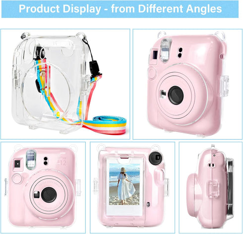 MUZIRI KINOKOO Clear Case for Fujifilm Fuji Instax Mini 12/Polaroid Mini 12 Camera - Hard PVC Protective Case Bag Transparent with Back Photo Pock...