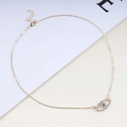 Bohemia Cz Evil Eye Necklace Crystal Eye Pendant Necklace Pave Evil Eye Choker Necklace Gold Lucky Eye Halo Necklace Jewelry for Women and Girls...