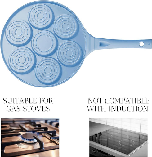 Erreke Nonstick Pancake Pan, 7 Smiley Face Pancake Griddle, Soft Touch Handle Fun Breakfast for Kids, 10.2 in Crepe Pan for Gas Stoves (Blue Color...