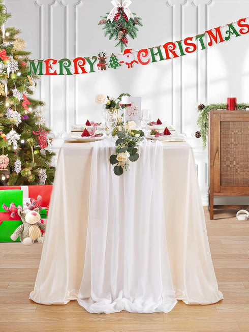 10Ft 1 Piece White Chiffon Table Runner 27x120 Inches Sheer Chiffon Fabric Bridal Party Romantic Wedding Reception Decorations...