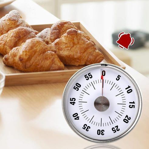 Visual Timer with Bracket, Chef Cooking Timer Clock with Loud Alarm, No Batteries Required, 100% Mechanical - Magnetic Backing, Exquisite Stainles...