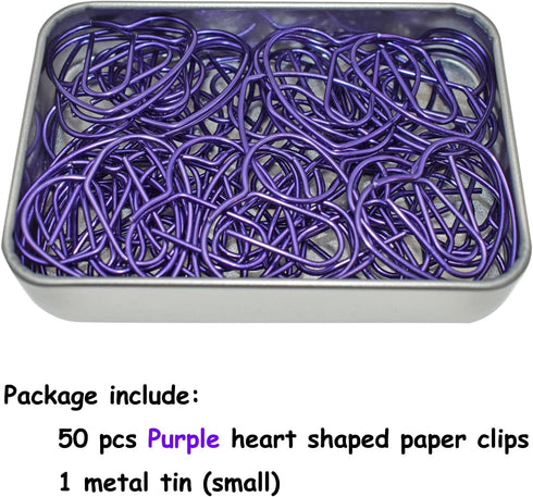 Cute Heart Paper Clips Purple Paperclips, Gift Idea (Purple, 50 Pack)...