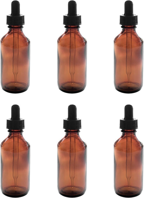 Super Z Outlet 2oz Amber Glass Bottles with Glass Eye Dropper Dispenser for Essential Oils, Chemistry Lab Chemicals, Colognes & Perfumes (6 Pack)...