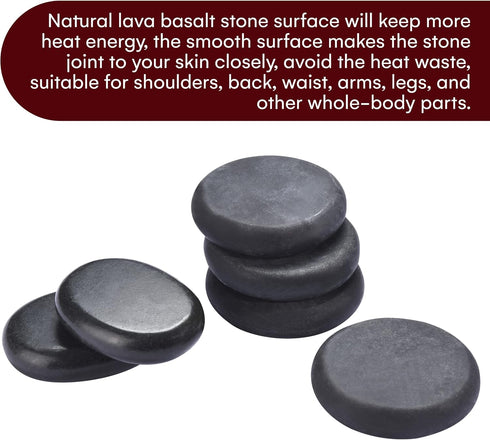Pino Products Hot Massage Stones - 6 Large Essential Black Basalt Stones - Massage Therapy, Relaxation Basalt Stones - Rock Stone Massage Kit Warm...