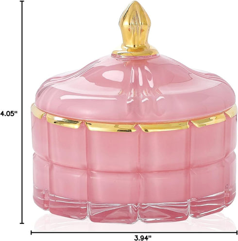 7 oz Pink Glass Jewelry Jar Cube Facets Candy Storage Sugar Bowl with Lid Kitchen Bath Gift Bathroom Buffet Storage Organizer...