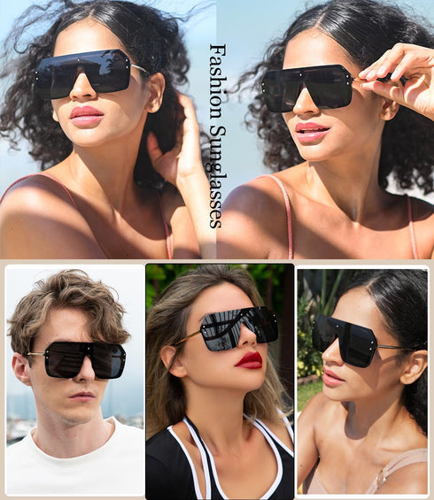 BOJOD Oversized Sunglasses for Women Trendy One Piece Flat Top Rimless Sunglasses Siamese Big Large Shades...