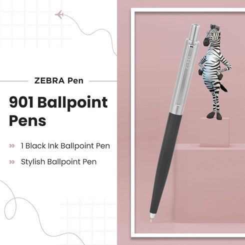 Zebra Pen 901 Grey Retractable Ballpoint Pen, Premium Barrel, Medium Point, 1.0mm, Black Ink, 1-Pack, 83751...
