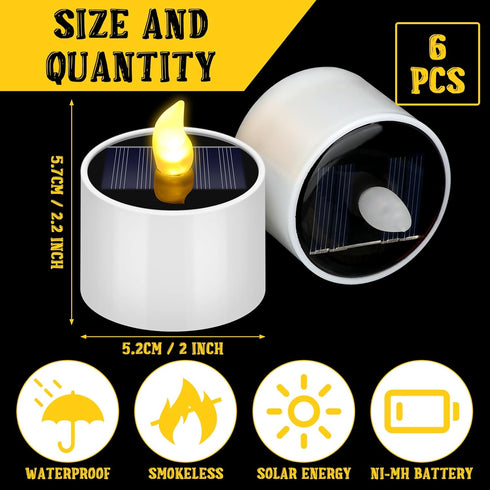 6 Pcs Solar Tea Lights Outdoor Waterproof 2 x 2.2 Inches Candle Flameless Flicker Rechargeable Reusable LED Dusk to Dawn Tealight Candles for Wedd...