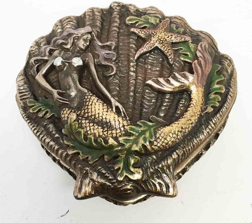 Ebros Beautiful Ocean Siren Mermaid with Starfish Oyster Shell Shaped Jewelry Box Figurine Mini Storage Decor Sculpture...