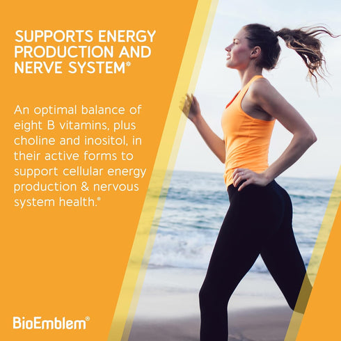 BioEmblem Vitamin B-Complex - All 8 Active Forms with Methyl Folate, Methyl B12, B6, Biotin Plus Choline Inositol, Supports Energy, Metabolism, Br...