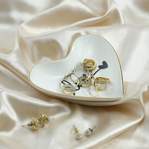CHOOLD Original Ceramic Heart Shape Ring Dish Holder Jewelry Tray Dish Trinket Holder Jewelry Holder Home Decor Dish Wedding Birthday Xmas Gift...
