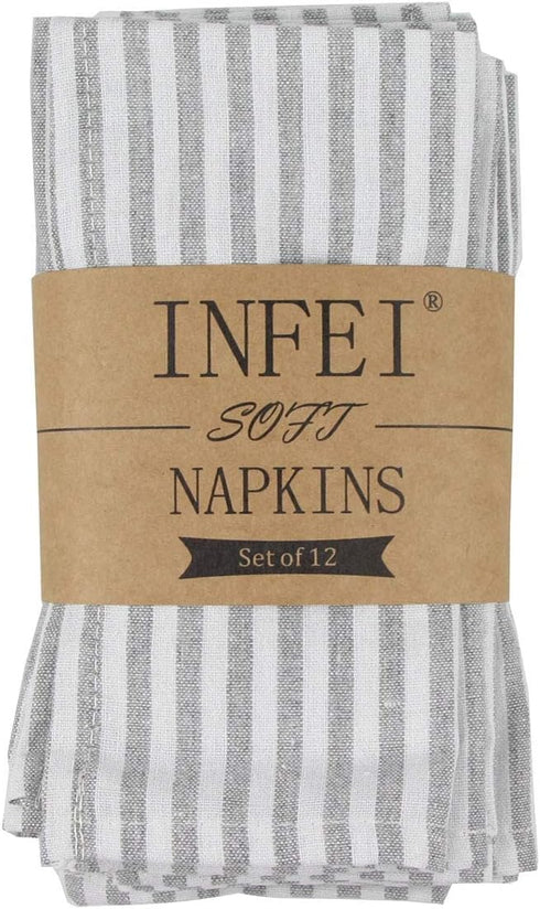 Plain Striped Cotton Linen Blended Dinner Cloth Napkins - Set of 12 (40 x 30 cm) - for Events & Home Use (Grey)...