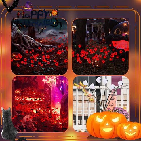 2Pcs Halloween Decoration Outdoor Solar Scary Eyeball Lights Green/Purple/Red Swaying Firefly Light 6/8/10/12 LED Waterproof Solar Path Lights for...