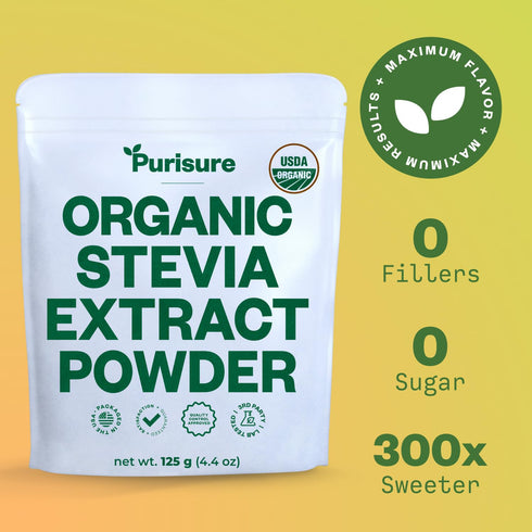 Organic Stevia Concentrated Powder, 125g, Organic Pure Stevia Powder, No Fillers, No Artificial Sweeteners, No Aftertaste, Zero Calorie Stevia Swe...
