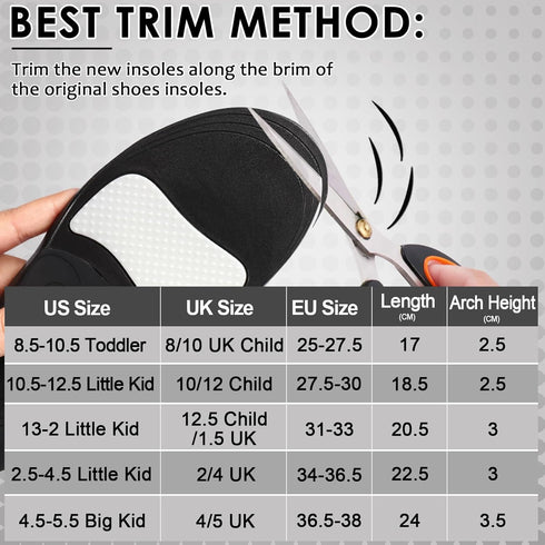 ROCKTAKIN Kids Arch Support Shoe Insoles, Plantar Fasciitis Orthotic Inserts Strong Support for Children's High Arch, Flat Feet Pain Relief, Foot ...