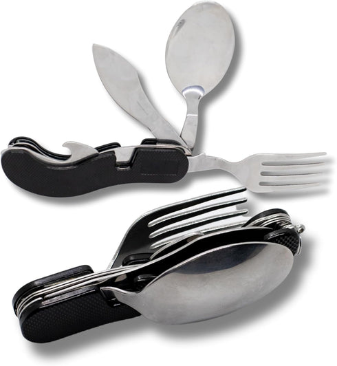 Stainless Steel Camping Cutlery and Kitchen Utensil Set - Prepper Gear and Supplies for Camping Cooking, Silverware, Sporks, Knives, Survival Gear...
