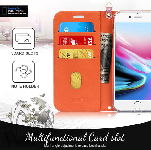 FYY for iPhone 8 Plus Case/iPhone 7 Plus Case, PU Leather Flip Wallet Phone Case with Card Holder Wrist Strap Kickstand Protective Cover for iPhon...