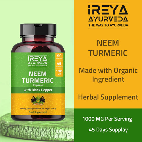Neem Turmeric Capsules | 90 Capsules 1000mg | Neem Capsules made Black Pepper Neem, Turmeric, & Black Pepper | (90 Capsules)...
