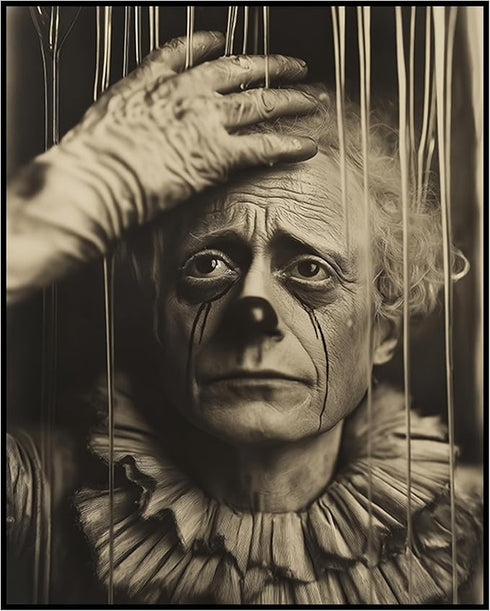 Posterizer 1 pcs-black and white photo of a sad clown getting ready 1-Retro Art-Photography Art-Living Room Bedroom Decor- unframed wall art...