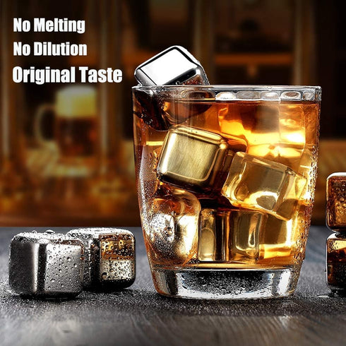 DERGUAM 8 Packs Fast-cooling 304 Stainless Steel Ice Cubes Whiskey Stones Whiskey Rocks With Wine Opener, Nonslip Ice Tong & Freezer Storage Tray ...