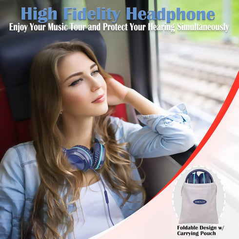 SIMOLIO Headphones Wired for Kids School Travel, Safe Volume 85dB/94dB/104dB, Over-Ear Boys Headphones with Microphone & Shareport, Foldable Sturd...