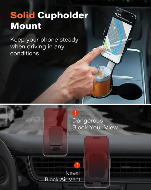 APPS2Car Cup Holder Phone Holder Mount for Car 2-in-1 Fast-Squeeze Installation Save Space Adjustable Height One-Hand Operation fits F-150 Model Y...