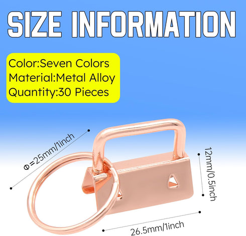 Key fob Hardware,30 PCS 1 Inch Key fob Keychain with Keychain Rings for Bag Webbing Wristlets Lanyards(Rose Gold)...