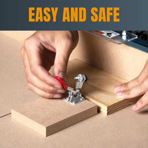 POWERTEC 4PK Toggle Clamp, 60 lbs Holding Capacity, 201 Quick Release Horizontal Clamps w/ Antislip Rubber Pressure Tip for Woodworking Jigs and F...