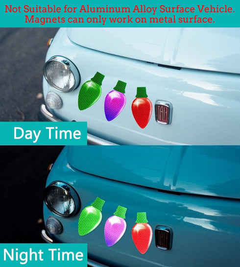 90PCS Christmas Car Refrigerator Decorations - 42 Reflective Bulb Light Shaped Magnets 48 Magnetic Wires Ornaments Set Xmas Holiday Cute Decor...