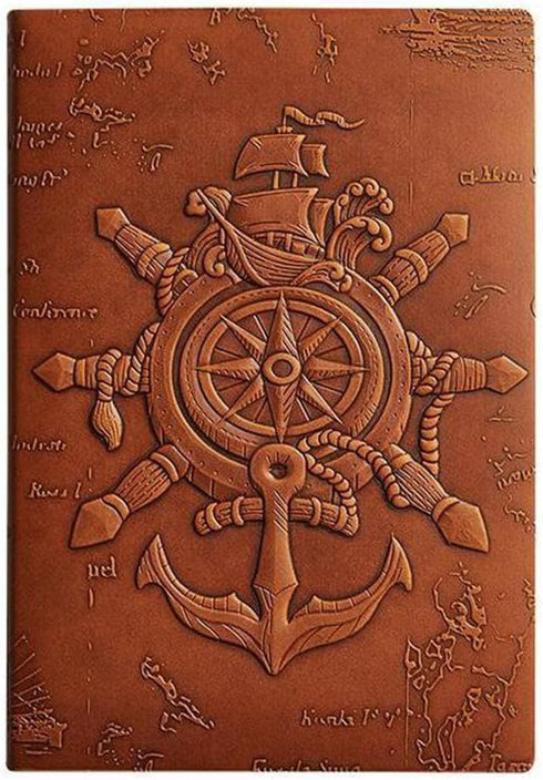 Vintage PU Leather 3D Relief Nautical Notebook - 160 Pages A5 8.3x5.6 inches - Diary and Writing Journal,for Women Men (Brown)...