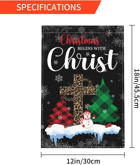 Christmas Garden Flag Christmas Begins With Christ Flag Religious Cross Decor Flag 12x18 Double Sided Burlap Garden Flags For Christmas...