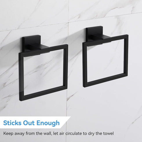 Hand Towel Holder for Bathroom Wall Mount Matte Black Square Hand Towel Rings for Bathroom Hardware Accessories Kitchen Toilet SUS 304 Stainless S...