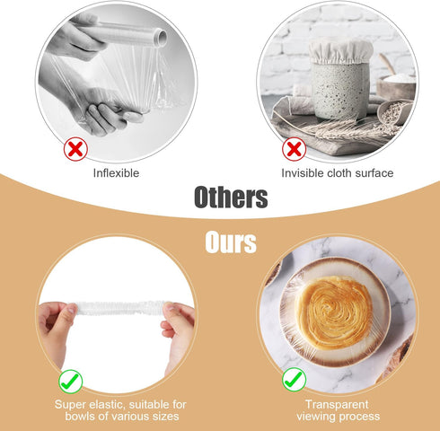 100pcs Bread Dough Proofing Cover, Plastic Bread Proofing Basket Cover Reusable Elastic Round Bread Proofing Bowl Liner for Sourdough Proofing Bre...