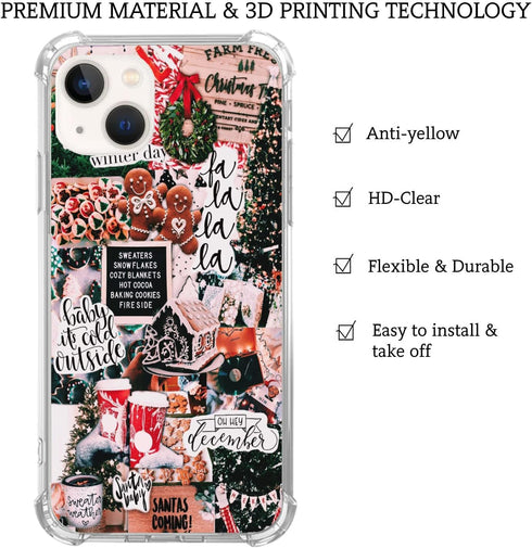 Winter Christmas Holiday Collage Case for iphone 13, Retro Aesthetic Christmas Gingerbread and Tree Pattern Case for Girls Women Men, Unique Trend...