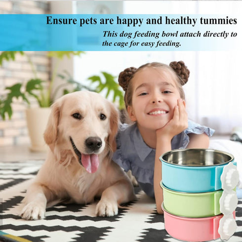 2 Pieces Crate Dog Bowl, Removable Stainless Steel Pet Kennel Hanging Food Water Feeder Bowl Cage Coop Cup for Puppy Medium Dog Cat Rabbit Ferret ...