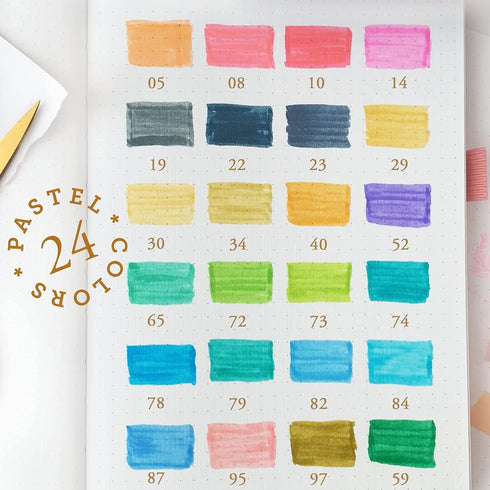 Primrosia 24 Pastel Dual Tip Markers, Fine Tip and Brush Pens. Perfect for art, illustration, drawing, calligraphy and bullet journals...
