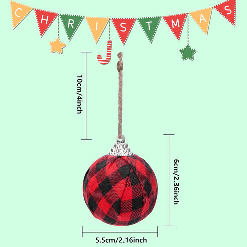Deloky 16Pcs Buffalo Plaid Fabric Ball- 2.16 Inch Small Christmas Fabric Wrapped Balls Hanging Ornament for Christmas Tree Party Decoration Suppli...