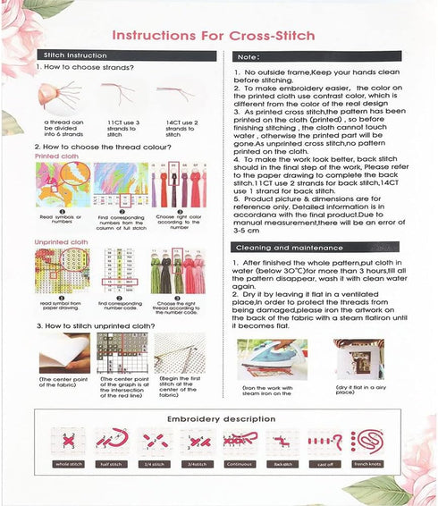 Gnome Stamped Cross Stitch Kits- Flower Cross Stitch Kits for Beginners Adults Needlepoint Cross-Stitch,Language Patterns Dimensions Needlecrafts ...