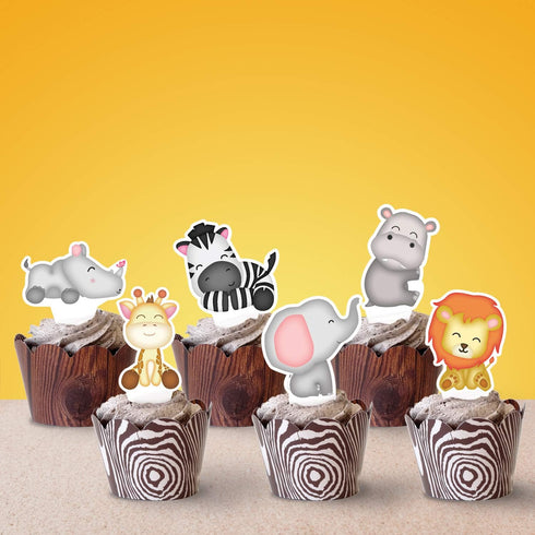 Pretty Cute Studios 48 Count Jungle Cupcake and Cake Toppers – Includes 8 Giraffes, 8 Zebras, 8 Elephants, 8 Lions, 8 Hippos, and 8 Rhinos...