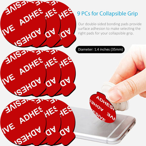 PKYAA 9 Pack Sticky Adhesive Compatible with Socket Base, Double-Sided Replacement Tape for Collapsible Grip & Stand Back - 9pcs 1.4 inches(35mm) ...