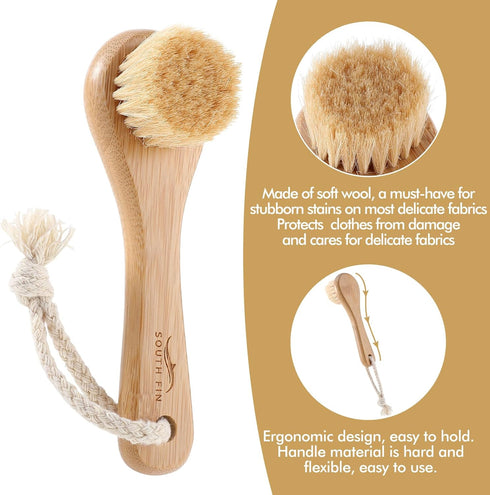 Stain Brush Laundry, Natural Boar Bristle Cleaning Brush, Dense Household Clothes Shoes Stain Remover Tool Ultra Soft Brush for Body Face Knits Co...