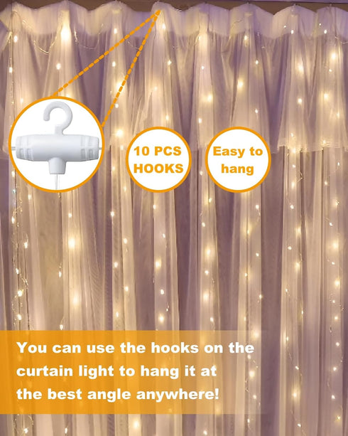 Curtain Lights 300 LED Twinkle Fairy Lights with Remote USB Powered for Wedding Christmas Backdrop for Bedroom Home Room Decor (Warm White)...