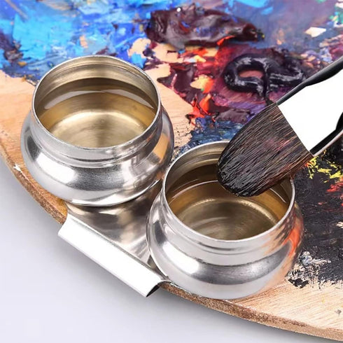 1 Set Stainless Steel Art Oil Pot with Lid Leak Proof Drum Shape Oil Pot for Artists, Students, Drawing Enthusiasts Painting...