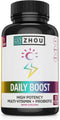 Zhou Nutrition Daily Boost Multivitamin with Probiotic, Zinc, Vitamin C, D3, B Complex for Immune Support, Energy and Digestive Health | Vegan, Gl...